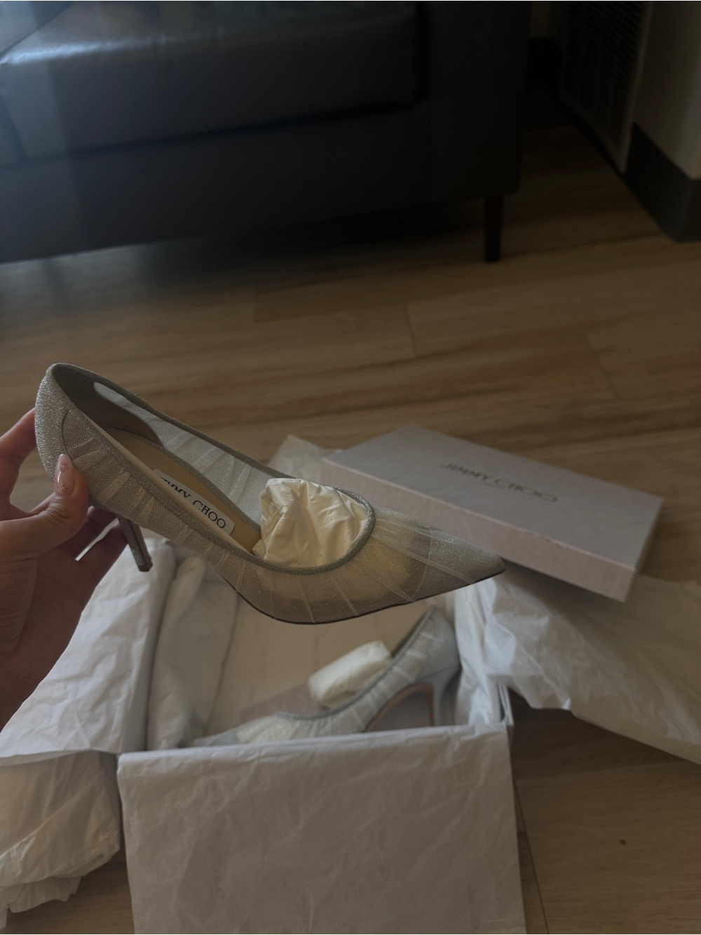 Jimmy Choo Champagne Mesh Pointed-Toe Pump